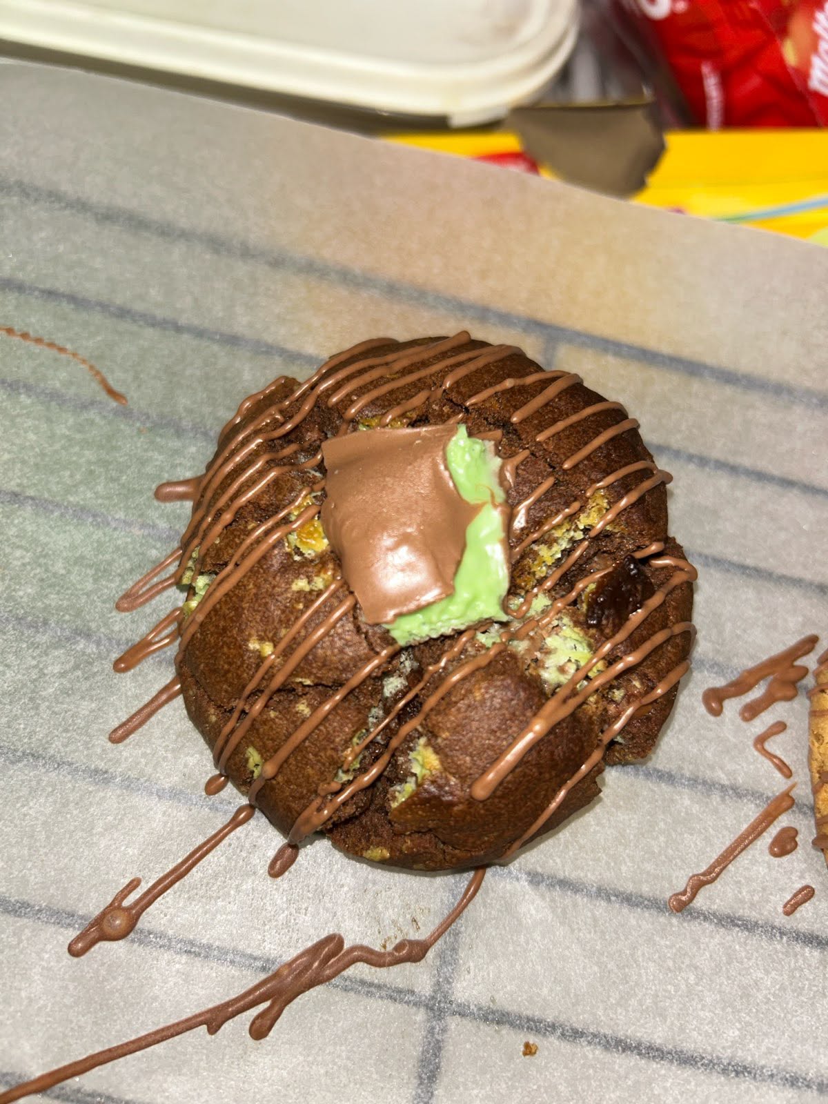 Mint Aero chocolate cookie with mint filling and chocolate drizzle